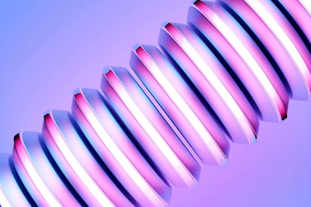 3D illustration purple pipe of an unusual shape on a monocrome background