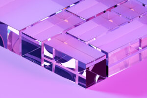 3d illustration of different rows of    purple  squares .Set of cubes on monocrome background, pattern. Geometry  background